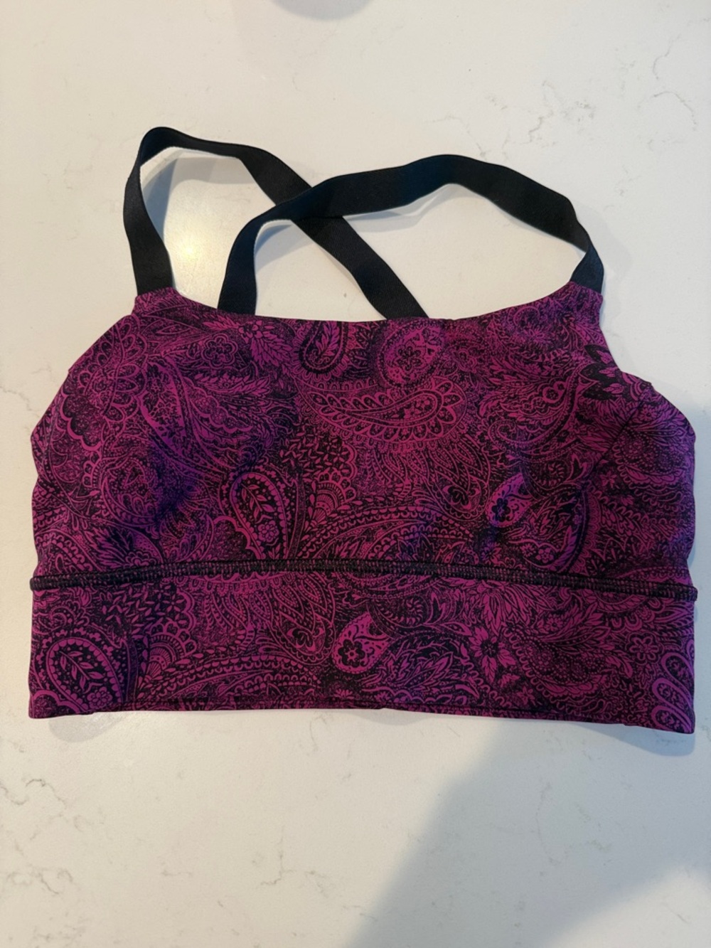 lululemon athletica Purple Paisley Convertible Sports Bra with Black Straps
